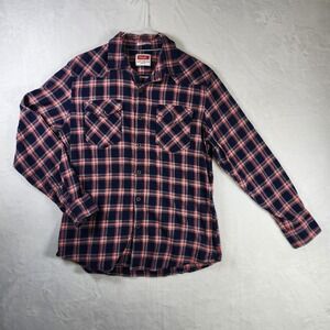 Wrangler Mens Western Flannel Shirt Plaid Button Down Flex Comfort‎ Large L